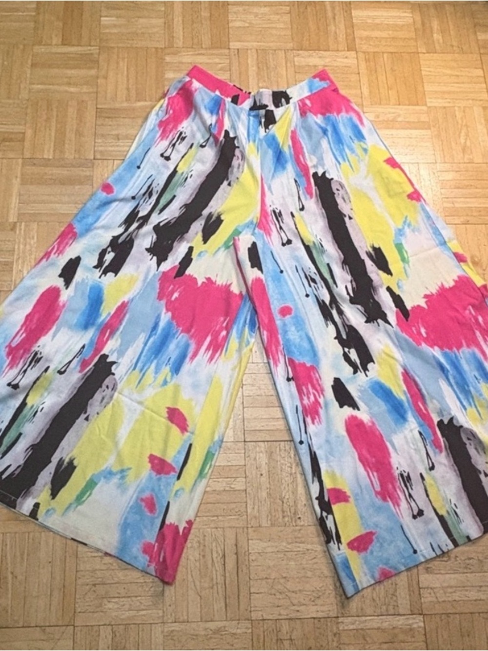 Colorful Abstract Print Wide-Leg Palazzo Pants Size Large